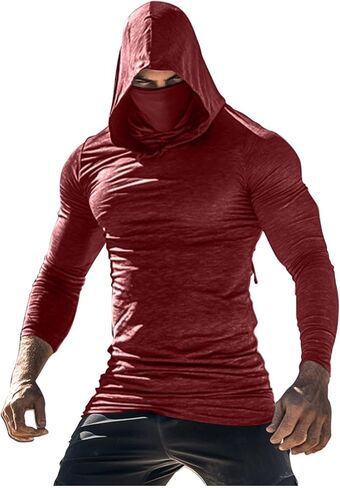 Fishing Shirts for Men with Hood & Face Mask - Mens Long Sleeve Sun Protection Hoodie Slim Fit Compression Muscle Shirt in Saudi Arabia