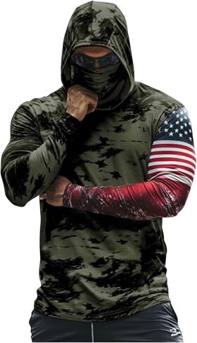 Fishing Shirts for Men with Hood & Face Mask - Mens Long Sleeve Sun Protection Hoodie Slim Fit Compression Muscle Shirt in Saudi Arabia