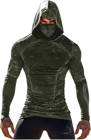 Fishing Shirts for Men with Hood & Face Mask - Mens Long Sleeve Sun Protection Hoodie Slim Fit Compression Muscle Shirt in Saudi Arabia