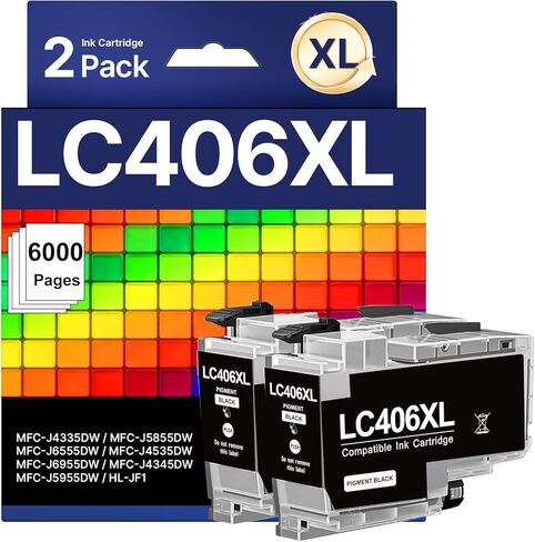 2 حزمة استبدال الحبر الأسود LC406XL لخراطيش الحبر Brother LC406 خراطيش الحبر LC406 لطابعة Brother المتوافقة مع MFC-J4535DW MFC-J4335DW MFC-J5855DW MFC-J6555DW MFC-J6955DW in Kuwait