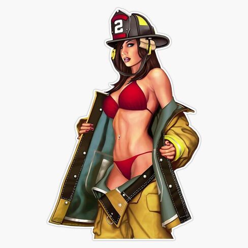 LAD Studio Pinup Girl Body S12 - Firefighter Sticker Bumper Sticker Vinyl Decal 5"" in Saudi Arabia