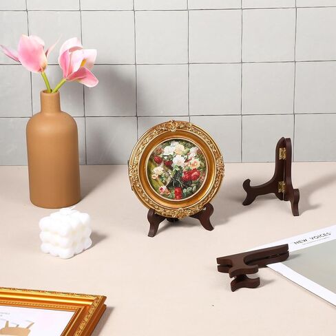3Pcs Wooden Display Stand Wooden Easel Plate Hold Plate Stands For Display Picture Holder Stand Folding Small Platestand Brown Plates Holders For Decorative Picture Frame Book Dish Artwork in Saudi Arabia