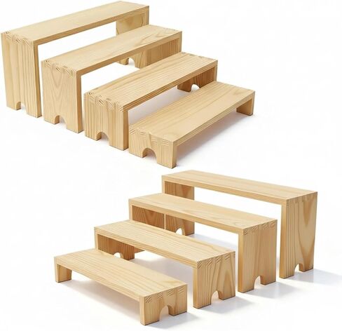 Wooden Display Stand Wood Tiered Racks, 2 Set 8 Piece Wood Display Shelf for Cupcake,Jewelry,Card, Vendor Events, Table Shelves Wooden Riser Organizer Dessert Showcase-Natural in Saudi Arabia