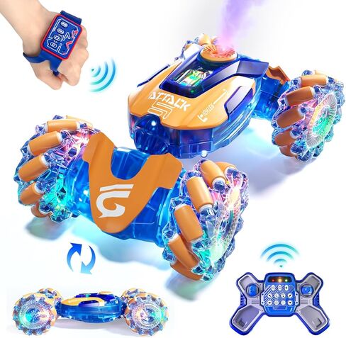 Gesture Sensing RC Stunt Car Toys for Kids, 2.4Ghz Hand Controlled Remote Control Car with LED Light and Music, 4WD Transform Off Road, Age 6 7 8 9 10 11 12 Year Old Boy Birthday Gift (Orange) in Saudi Arabia