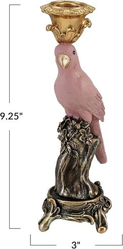 Creative Co-Op Resin Parrot-on-Branch Taper Candle Holder, Antique Gold and Pink Finish in Saudi Arabia