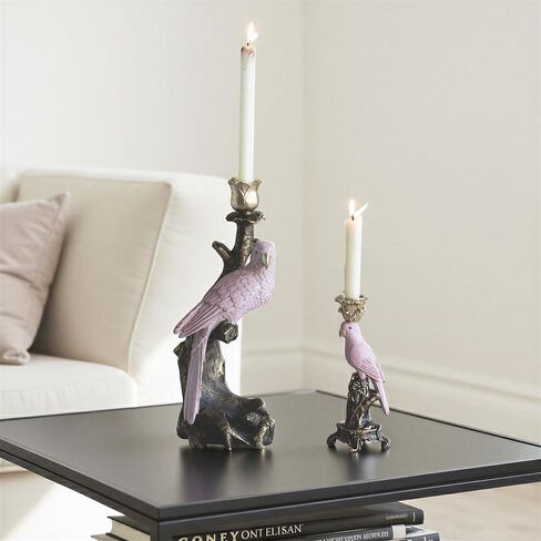 Creative Co-Op Resin Parrot-on-Branch Taper Candle Holder, Antique Gold and Pink Finish in Saudi Arabia