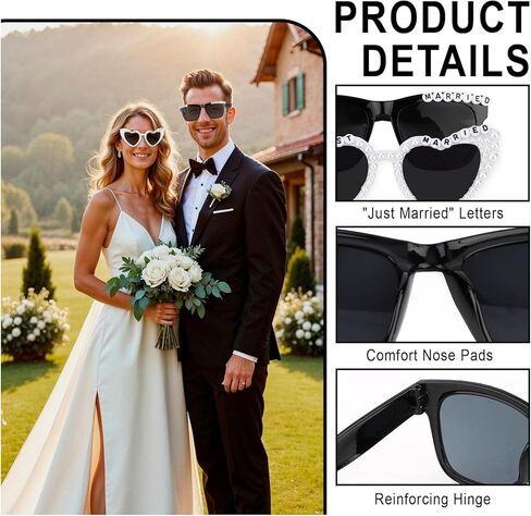 Just Married Decorations, 16 Pairs Bride and Groom Sunglasses Bulk, Wedding Day Accessories Bachelorette Party Favors in Saudi Arabia