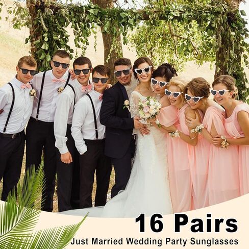 Just Married Decorations, 16 Pairs Bride and Groom Sunglasses Bulk, Wedding Day Accessories Bachelorette Party Favors in Saudi Arabia