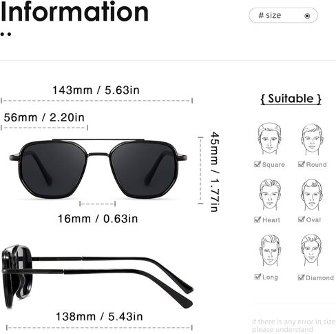 (2 PACK) Polarized Aviator Sunglasses for Women Men Square Frame Sun Glasses for Driving Traveling UV Protection in Saudi Arabia