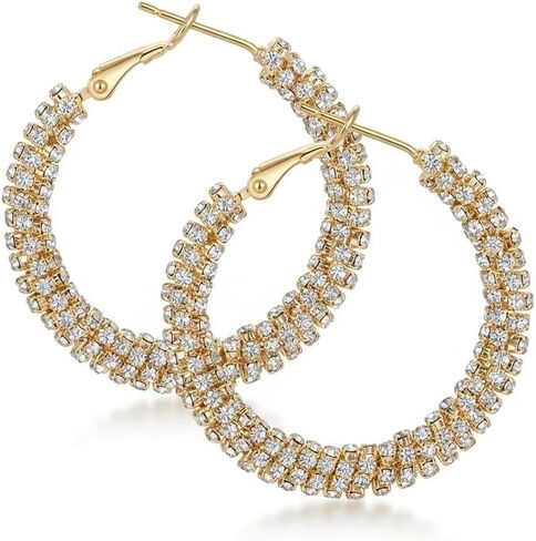 أقراط دائرية كبيرة من الذهب الأنيق بالكامل CZ، مجوهرات عصرية للنساء، أقراط دائرية لامعة فاخرة، مجوهرات راقية للولائم/الحفلات، إكسسوار أزياء متعدد الاستخدامات للاستخدام اليومي/المواعدة in Kuwait