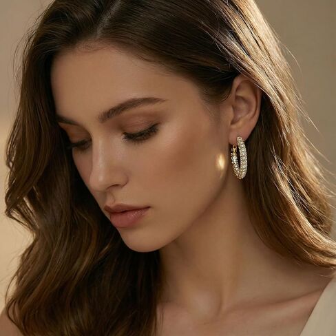 أقراط دائرية كبيرة من الذهب الأنيق بالكامل CZ، مجوهرات عصرية للنساء، أقراط دائرية لامعة فاخرة، مجوهرات راقية للولائم/الحفلات، إكسسوار أزياء متعدد الاستخدامات للاستخدام اليومي/المواعدة in Kuwait