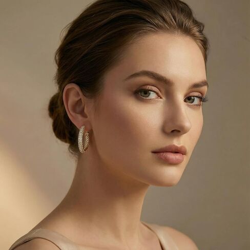 أقراط دائرية كبيرة من الذهب الأنيق بالكامل CZ، مجوهرات عصرية للنساء، أقراط دائرية لامعة فاخرة، مجوهرات راقية للولائم/الحفلات، إكسسوار أزياء متعدد الاستخدامات للاستخدام اليومي/المواعدة in Kuwait