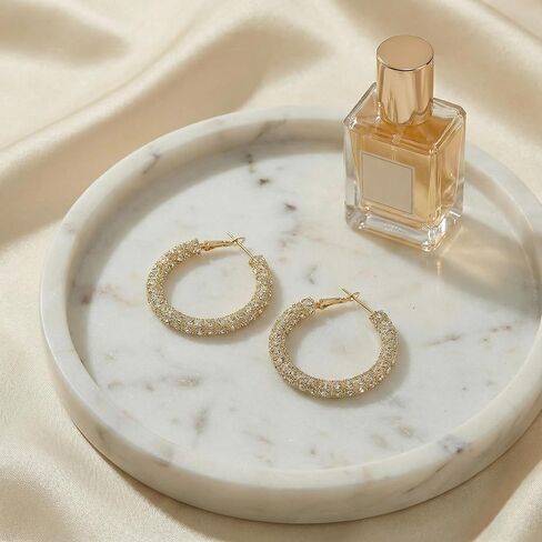 أقراط دائرية كبيرة من الذهب الأنيق بالكامل CZ، مجوهرات عصرية للنساء، أقراط دائرية لامعة فاخرة، مجوهرات راقية للولائم/الحفلات، إكسسوار أزياء متعدد الاستخدامات للاستخدام اليومي/المواعدة in Kuwait