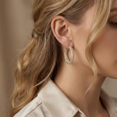 أقراط دائرية كبيرة من الذهب الأنيق بالكامل CZ، مجوهرات عصرية للنساء، أقراط دائرية لامعة فاخرة، مجوهرات راقية للولائم/الحفلات، إكسسوار أزياء متعدد الاستخدامات للاستخدام اليومي/المواعدة in Kuwait