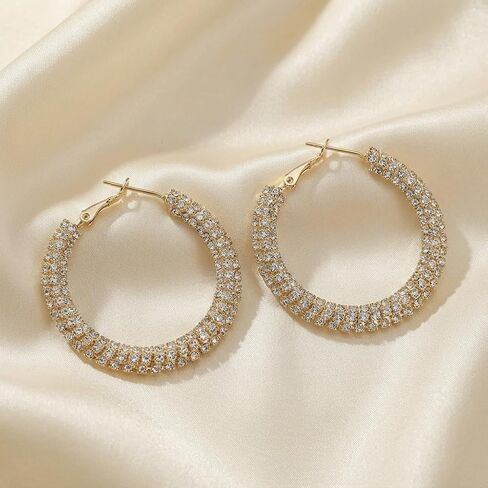 أقراط دائرية كبيرة من الذهب الأنيق بالكامل CZ، مجوهرات عصرية للنساء، أقراط دائرية لامعة فاخرة، مجوهرات راقية للولائم/الحفلات، إكسسوار أزياء متعدد الاستخدامات للاستخدام اليومي/المواعدة in Kuwait