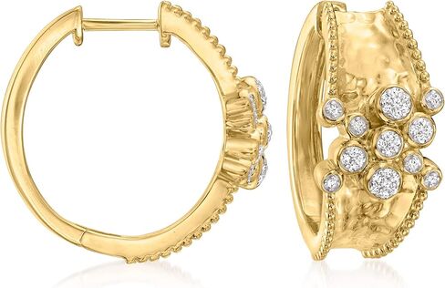Ross-Simons 0.15 ct. t.w. Diamond Cluster Hammered Hoop Earrings in 18kt Gold Over Sterling in Saudi Arabia
