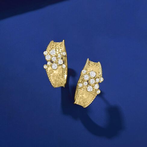 Ross-Simons 0.15 ct. t.w. Diamond Cluster Hammered Hoop Earrings in 18kt Gold Over Sterling in Saudi Arabia