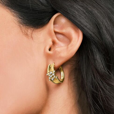 Ross-Simons 0.15 ct. t.w. Diamond Cluster Hammered Hoop Earrings in 18kt Gold Over Sterling in Saudi Arabia