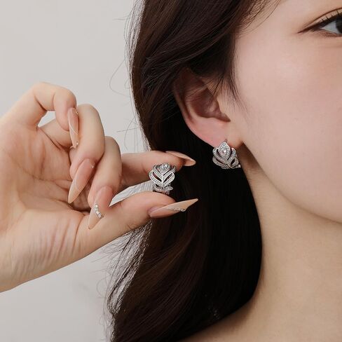 Zircon Feather Hoop Earrings for Women Crystal Geometric Small Huggie Hoops Cute Cartilage Wrap Cuffs Stud Earring Delicate Birthday Jewelry for Daughter Niece in Saudi Arabia