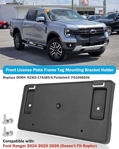 Front License Plate Frame for Ford Ranger 2024 2025 2026 (Exclude Raptor) NO Drill Front Bumper License Plate Holder Mounting Bracket Replace# N1WZ17A385N FO1068206 in Saudi Arabia
