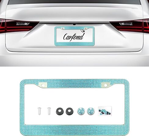 Bling Car License Plate Frame for Women Girls, Sparkly Cute Diamond Car License Plate Frame, Rhinestone Stainless Steel License Plate Cover with Screw Caps, Universal for Most Cars(Pink) in Kuwait