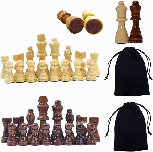 Wooden Chess Pieces, Tournament Staunton Wood Chessmen Pieces Only, 3 Inch King Figures Chess Game Pawns Figurine Pieces, Replacement of Missing Piece, Includes Storage Bag in Saudi Arabia