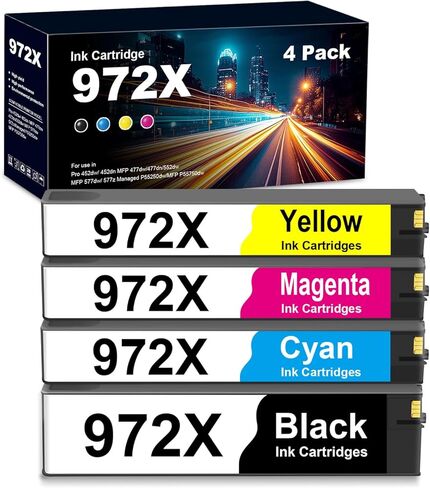خراطيش حبر بديلة 972X لطابعات HP 972X 972A 972 لطابعات PageWide Pro MFP 477dw 452dw 577dw 552dw 452dn 477d (4 عبوات، أسود سماوي أصفر أرجواني) in Kuwait