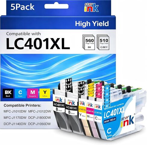 Starink LC401XL Ink Cartridges for Brother Printer High Yield 5 Pack, Compatible Replacement for Brother LC401 Ink Cartridges for Brother MFC-J1010DW MFC-J1170DW MFC-J1012DW MFC-J1800DW in Kuwait