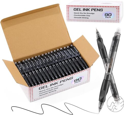 54 قلم جل أسود قابل للمسح وقابل للسحب، نقطة دقيقة (0.5 مم)، تجعل الأخطاء تختفي، قبضة مريحة ممتازة، حبر أسود للمخططين، قلم كتابة سلس لمستلزمات العودة إلى المدرسة in Kuwait