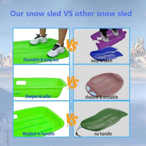 3PCS Kids' Snow Sled - Durable Lightweight Design for Winter Fun, Easy-to-Steer Sledge with Comfortable Seat, Perfect for Snowy Adventures in Saudi Arabia