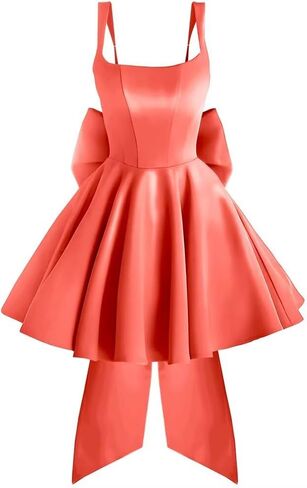 Changuan Satin Homecoming Dresses for Teens 2025 with Bow Square Neck Spaghetti Strap A-line Short Prom Dress Cocktail Gowns in Kuwait