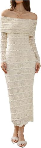 Verdusa Women's Floral Lace Off The Shoulder Wedding Guest Dress Spring Fall Bodycon Maxi Cocktail Dresses Date Night Outfits in Saudi Arabia