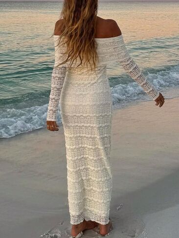 Verdusa Women's Floral Lace Off The Shoulder Wedding Guest Dress Spring Fall Bodycon Maxi Cocktail Dresses Date Night Outfits in Saudi Arabia