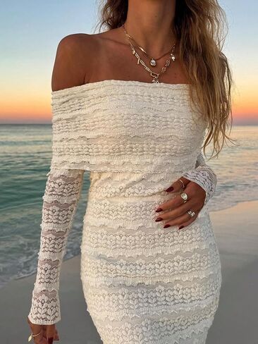 Verdusa Women's Floral Lace Off The Shoulder Wedding Guest Dress Spring Fall Bodycon Maxi Cocktail Dresses Date Night Outfits in Saudi Arabia