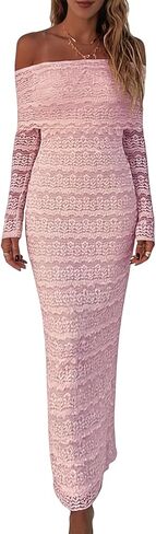 Verdusa Women's Floral Lace Off The Shoulder Wedding Guest Dress Spring Fall Bodycon Maxi Cocktail Dresses Date Night Outfits in Saudi Arabia