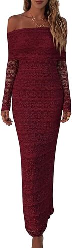Verdusa Women's Floral Lace Off The Shoulder Wedding Guest Dress Spring Fall Bodycon Maxi Cocktail Dresses Date Night Outfits in Saudi Arabia