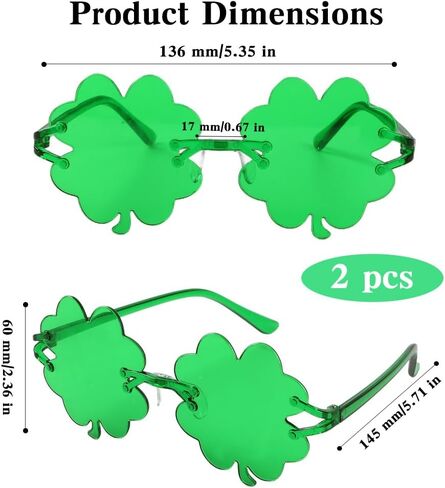 نظارات سانت باتريك النهارية نظارات شمسية أيرلندية بأربع أوراق البرسيم - زوجان من النظارات الشمسية بأربع أوراق البرسيم، نظارات زي شامروك ليبرشاون الخضراء، مستلزمات حفلات عيد القديس باتريك in Kuwait