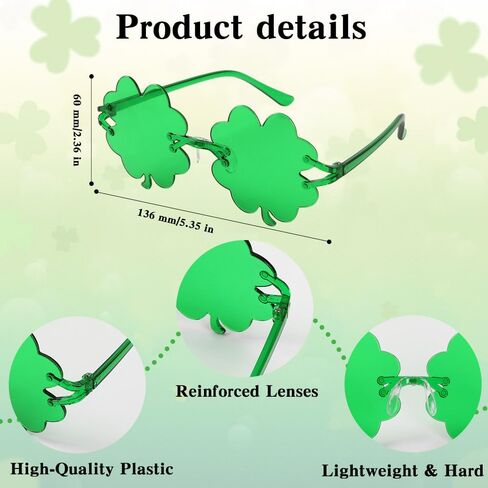 نظارات سانت باتريك النهارية نظارات شمسية أيرلندية بأربع أوراق البرسيم - زوجان من النظارات الشمسية بأربع أوراق البرسيم، نظارات زي شامروك ليبرشاون الخضراء، مستلزمات حفلات عيد القديس باتريك in Kuwait