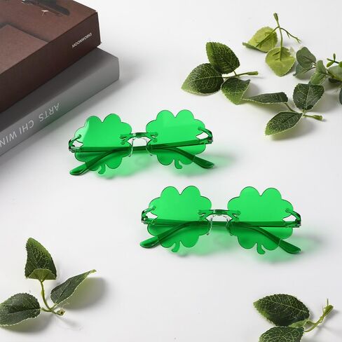 نظارات سانت باتريك النهارية نظارات شمسية أيرلندية بأربع أوراق البرسيم - زوجان من النظارات الشمسية بأربع أوراق البرسيم، نظارات زي شامروك ليبرشاون الخضراء، مستلزمات حفلات عيد القديس باتريك in Kuwait