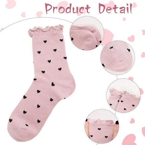 5 Pack Womens Socks Ruffle Casual Ankle Socks Polka Dot Striped Heart Patterned Cool Cotton Knit Lettuce Crew Sock for Women in Kuwait
