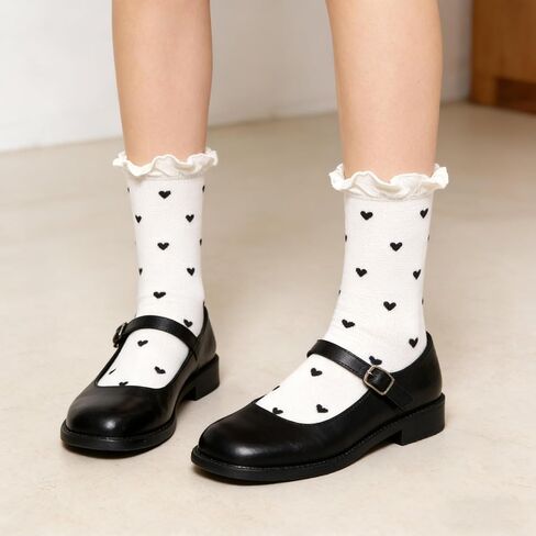 5 Pack Womens Socks Ruffle Casual Ankle Socks Polka Dot Striped Heart Patterned Cool Cotton Knit Lettuce Crew Sock for Women in Kuwait