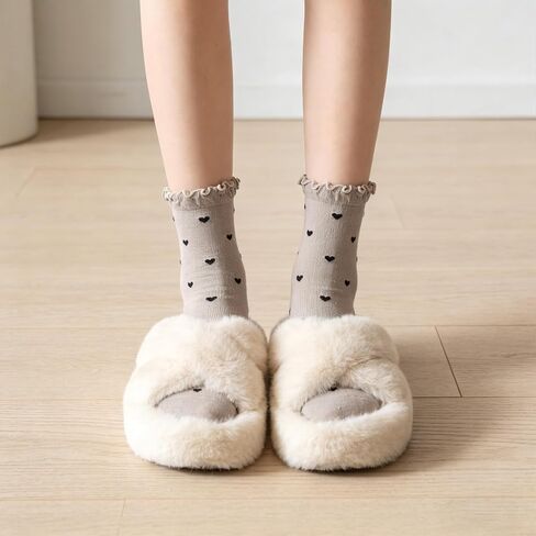 5 Pack Womens Socks Ruffle Casual Ankle Socks Polka Dot Striped Heart Patterned Cool Cotton Knit Lettuce Crew Sock for Women in Kuwait