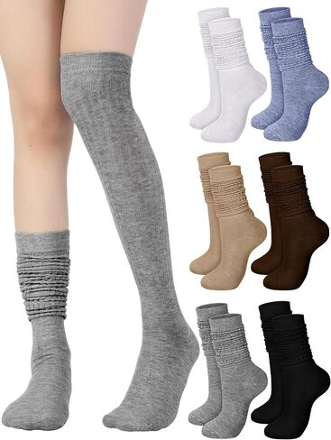Bencailor 6 Pairs Women Slouch Socks Cotton Scrunch Stacked Knee Boot Socks for Women Men 80s 90s (5-10,Cozy Colors) in Saudi Arabia