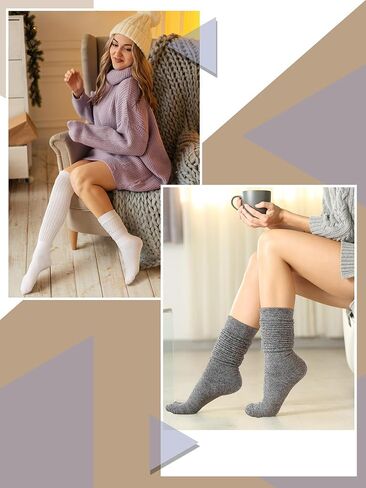 Bencailor 6 Pairs Women Slouch Socks Cotton Scrunch Stacked Knee Boot Socks for Women Men 80s 90s (5-10,Cozy Colors) in Saudi Arabia