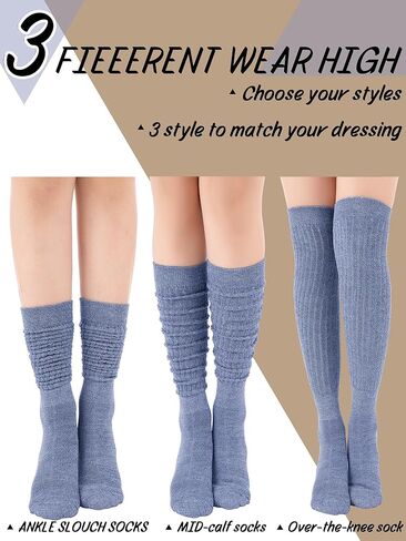 Bencailor 6 Pairs Women Slouch Socks Cotton Scrunch Stacked Knee Boot Socks for Women Men 80s 90s (5-10,Cozy Colors) in Saudi Arabia
