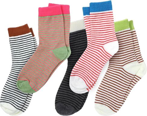 5Pair Colorful Striped Socks, Athletics Crew Socks for Women One Size Ankle CottonSock Retro Style Striped Sock Vintage Crew Sock for Women in Saudi Arabia