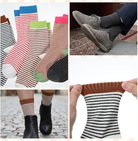 5Pair Colorful Striped Socks, Athletics Crew Socks for Women One Size Ankle CottonSock Retro Style Striped Sock Vintage Crew Sock for Women in Saudi Arabia