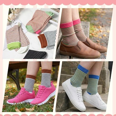 5Pair Colorful Striped Socks, Athletics Crew Socks for Women One Size Ankle CottonSock Retro Style Striped Sock Vintage Crew Sock for Women in Saudi Arabia