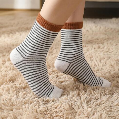 5Pair Colorful Striped Socks, Athletics Crew Socks for Women One Size Ankle CottonSock Retro Style Striped Sock Vintage Crew Sock for Women in Saudi Arabia