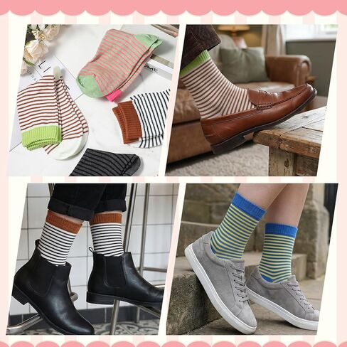 5Pair Colorful Striped Socks, Athletics Crew Socks for Women One Size Ankle CottonSock Retro Style Striped Sock Vintage Crew Sock for Women in Saudi Arabia